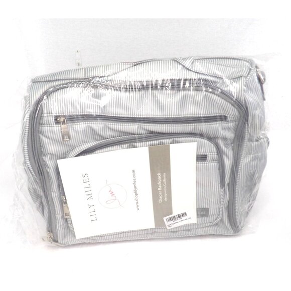Diaper Bag Back Pack Bag Travel Bag Gray Stripe Unisex NEW